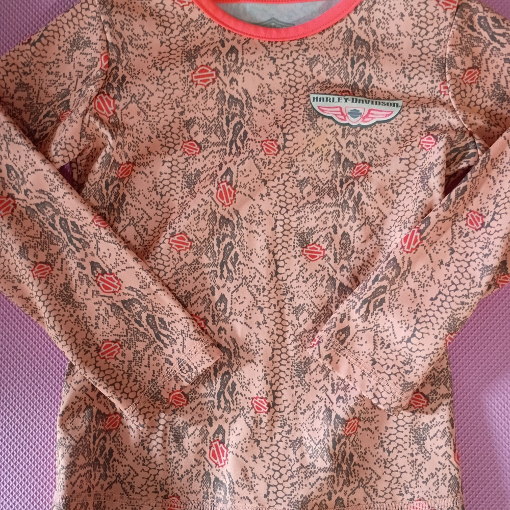 Harley-Davidson Girls' Peach & Coral Snake-Print Long Sleeve Tee - Picture 2 of 4